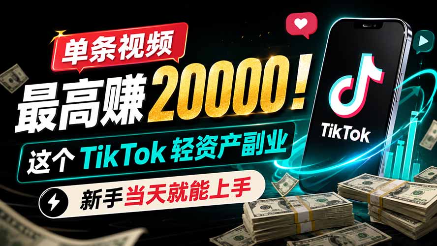 单条视频最高赚 20000！这个 TikTok 轻资产副业，新手当天就能上手-极客网创