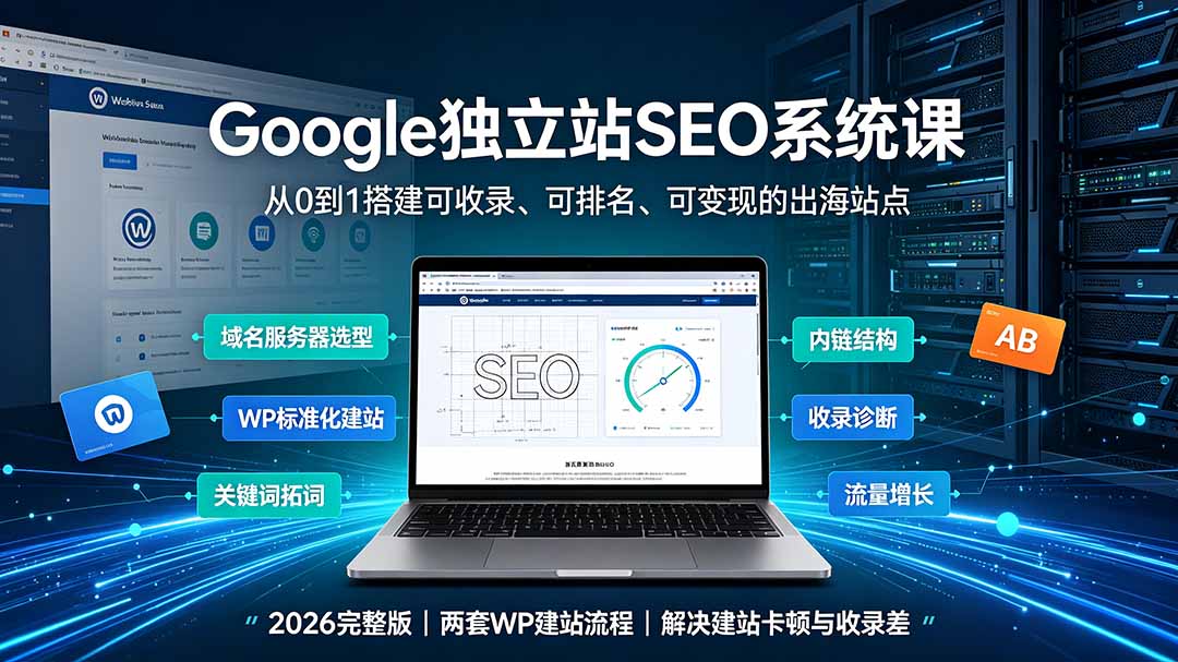 Google独立站SEO-7月系统课：出海基建×WordPress建站×AI内容生产×站内外优化×Search Console×AdSense变现-极客网创