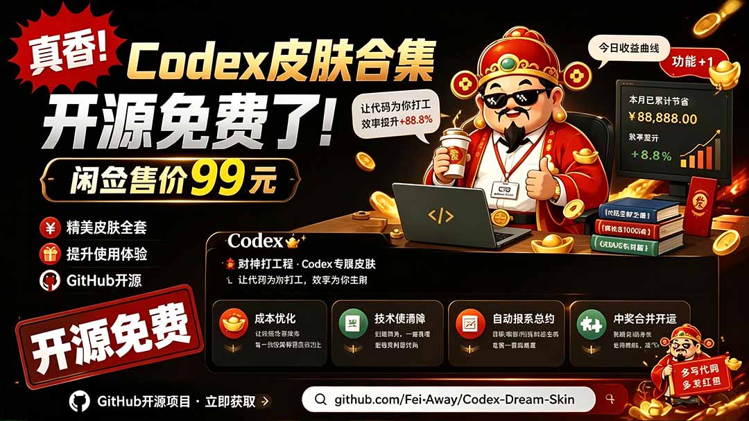 闲鱼售卖99元的Codex皮肤包，GitHub 免费开源了！让你的codex变成精美界面 Codex Dream Skin-极客网创