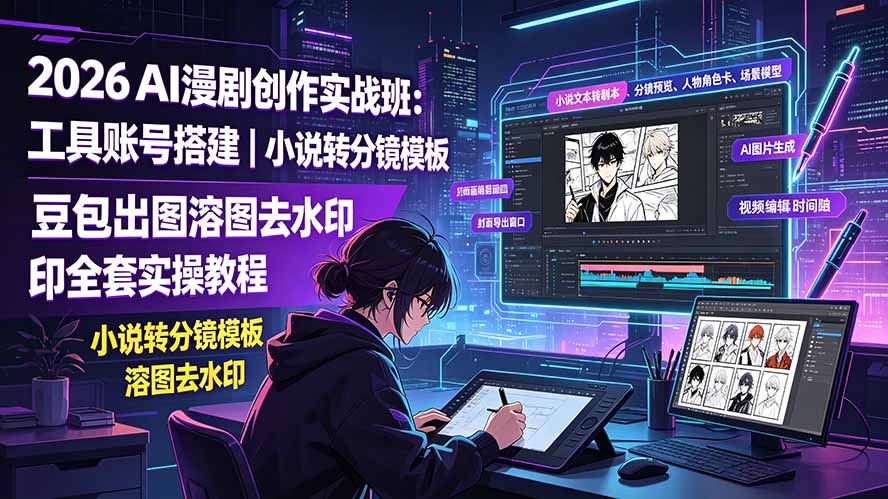 2026AI漫剧创作实战班：工具账号搭建｜小说转分镜模板｜豆包出图溶图去水印全套实操教程-极客网创