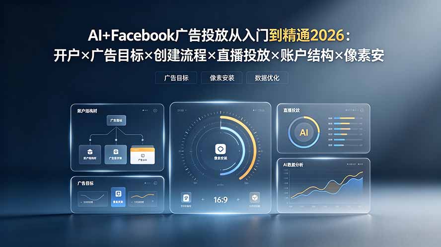 AI+Facebook广告投放从入门到精通2026：开户×广告目标×创建流程×直播投放×账户结构×像素安装×AI赋能-极客网创