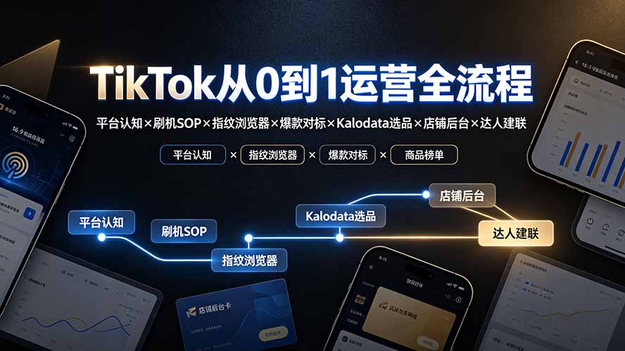 TikTok从0到1运营全流程：平台认知×刷机SOP×指纹浏览器×爆款对标×Kalodata选品×店铺后台×达人建联-极客网创