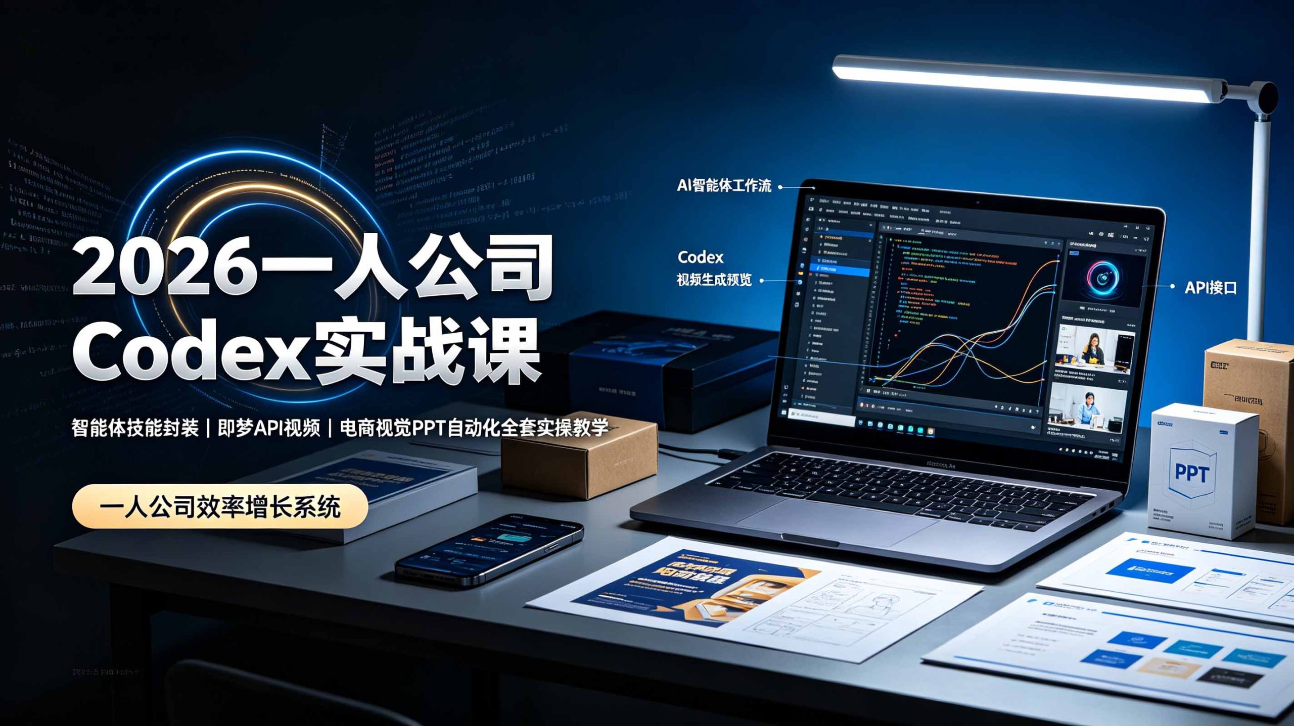 2026一人公司Codex实战课◆智能体技能封装｜即梦API视频｜电商视觉PPT自动化全套实操教学-极客网创