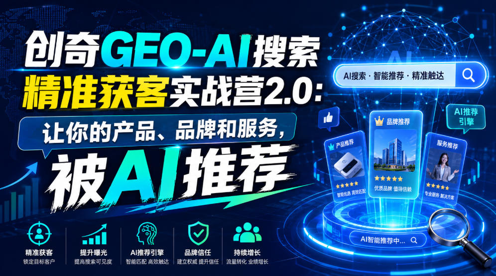 创奇GEO-AI搜索精准获客实战营2.0：让你的产品、品牌和服务，被AI推荐-极客网创