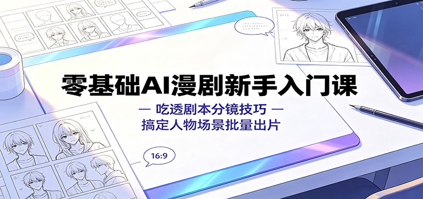 零基础AI漫剧新手入门课:吃透剧本分镜技巧,搞定人物场景批量出片-极客网创