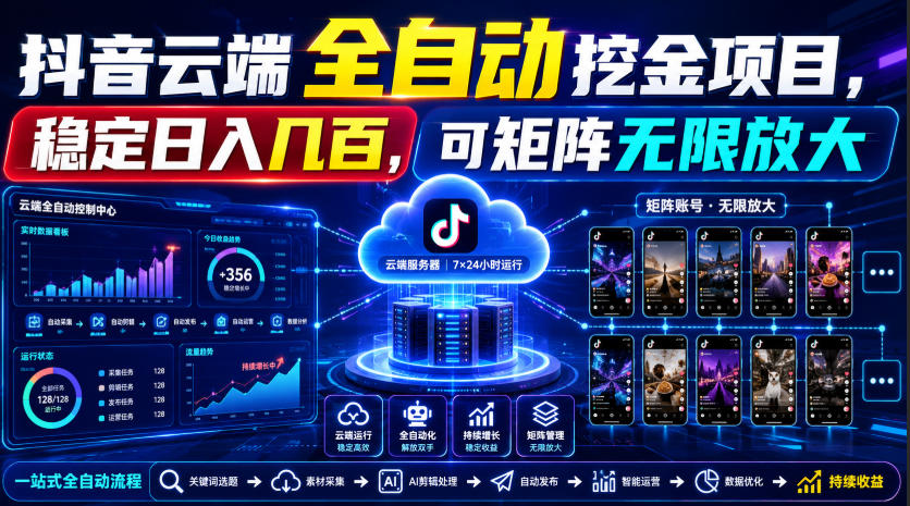 Dy云端全自动挖金项目,稳定日入几百,可矩阵无限放大!【揭秘】-极客网创