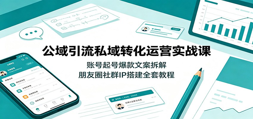 公域引流私域转化运营实战课:账号起号爆款文案拆解,朋友圈社群IP搭建全套教程-极客网创