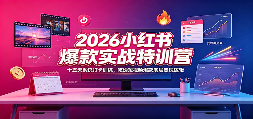 2026小红书爆款实战特训营：十五天系统打卡训练，吃透短视频爆款底层变现逻辑-极客网创