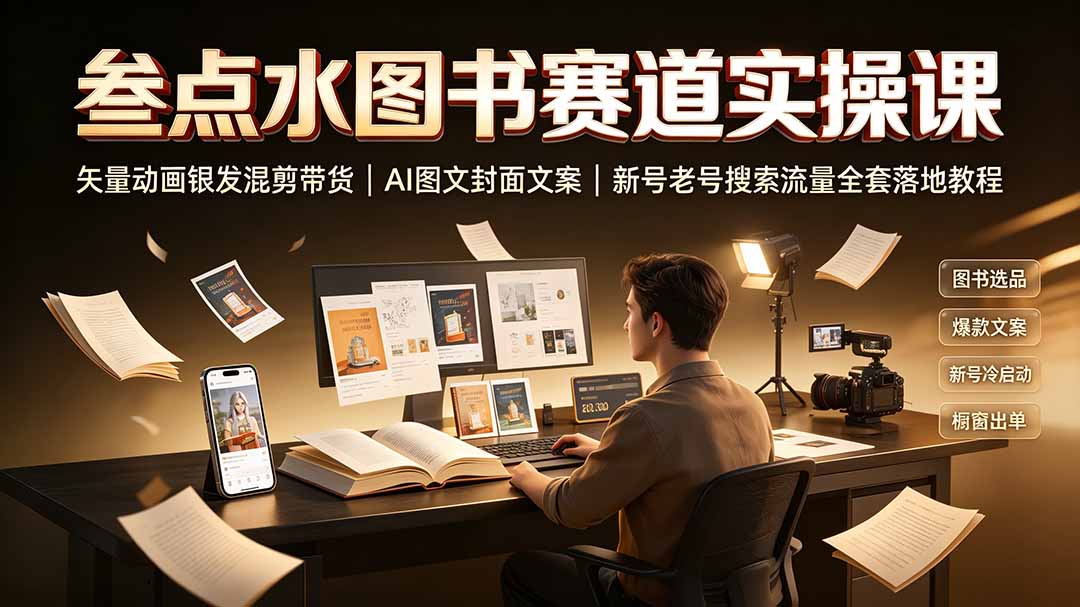 叁点水图书赛道实操课|矢量动画银发混剪带货,AI图文封面文案,新号老号搜索流量全套落地教程-极客网创