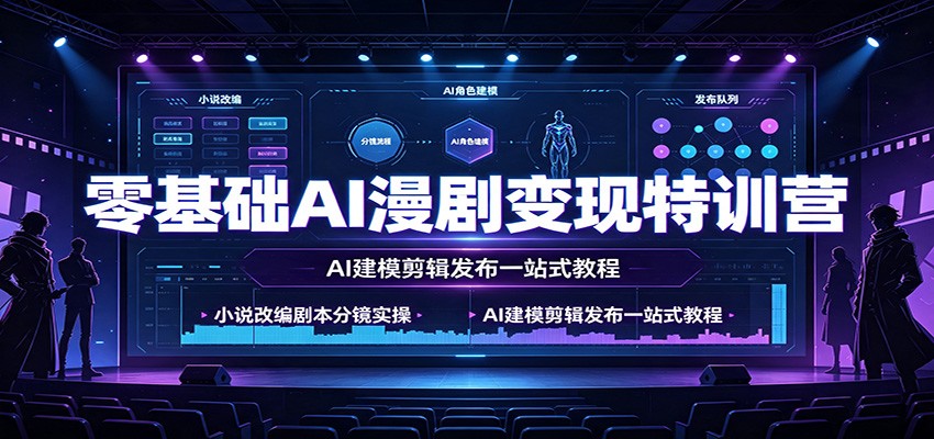 零基础AI漫剧变现特训营:小说改编剧本分镜实操,AI建模剪辑发布一站式教程-极客网创