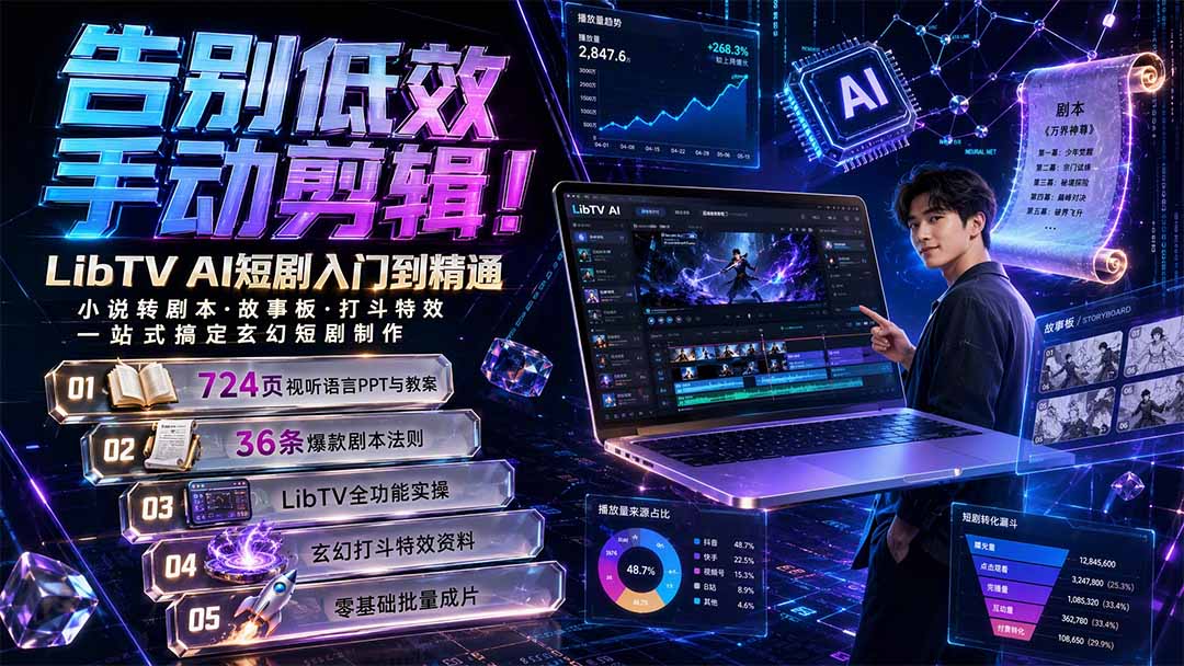 告别低效手动剪辑！LibTV AI短剧入门到精通，小说转剧本方法，故事板打斗特效一站式搞定玄幻短剧制作-极客网创