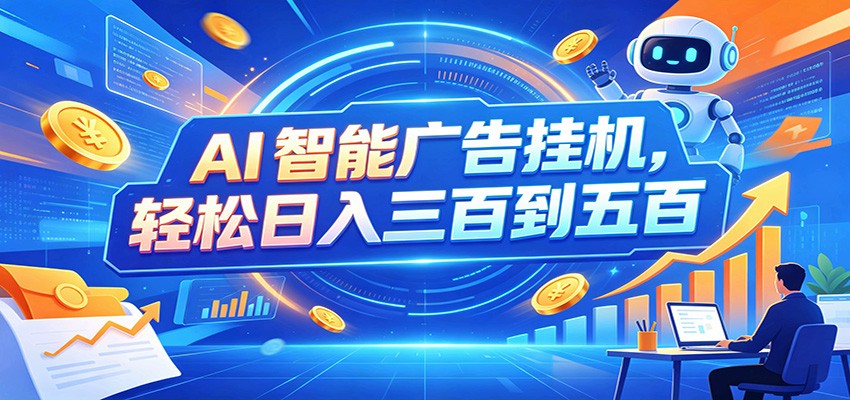 AI智能广告挂机，24小时自动跑，日入300-500，新手零门槛-极客网创