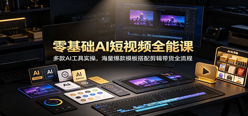 零基础AI短视频全能课：多款AI工具实操，海量爆款模板搭配剪辑带货全流程-极客网创