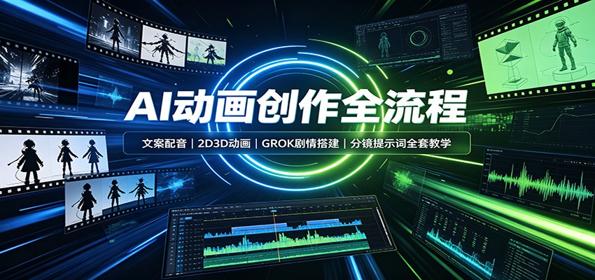 AI动画创作全流程:文案配音,2D3D动画,GROK剧情搭建,分镜提示词全套教学-极客网创