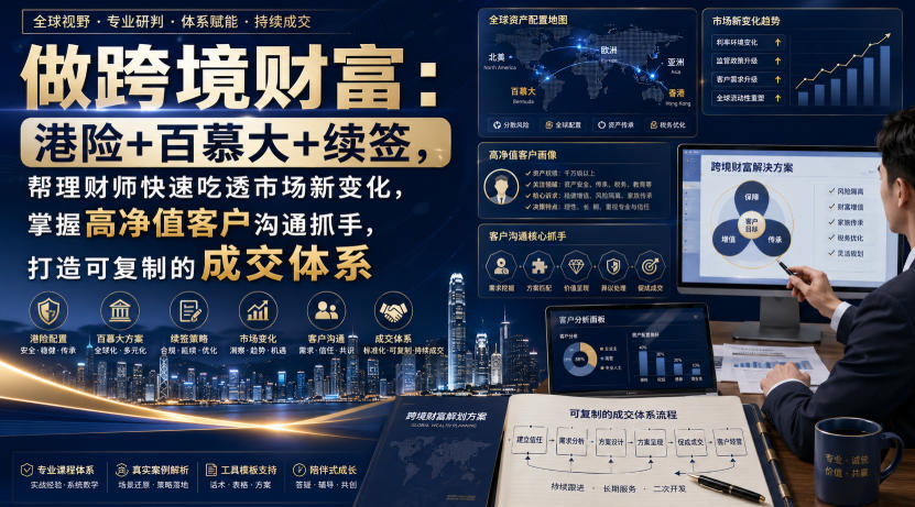 做跨境财富:港险+百慕大+续签,帮理财师快速吃透市场新变化,掌握高净值客户沟通抓手,打造可复制的成交体系-极客网创