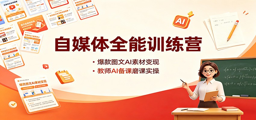 自媒体全能训练营:爆款图文AI素材变现,教师AI备课磨课实操-极客网创