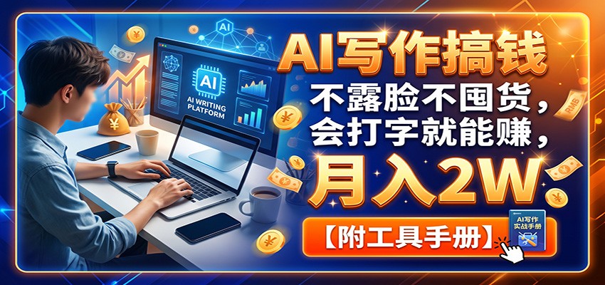 AI写作搞钱:不露脸不囤货,会打字就能赚,月入2W【附工具手册】-极客网创