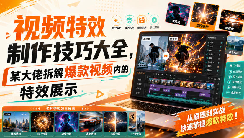 视频特效制作技巧大全,某大佬拆解爆款视频内的特效展示-极客网创