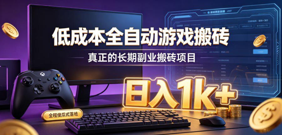 低成本全自动游戏搬砖,真正的长期副业搬砖项目,日入1k+,全程傻瓜式落地【揭秘】-极客网创