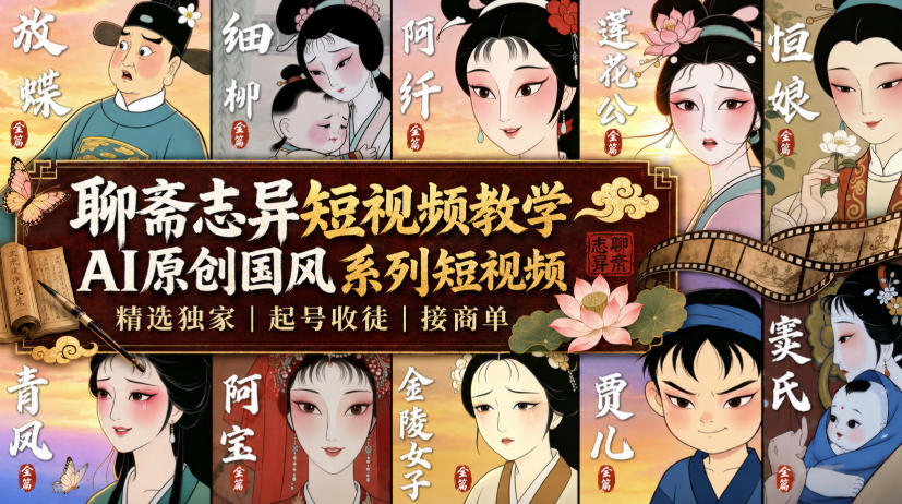 聊斋志异短视频教学,AI原创国风系列短视频,精选独家丨起号收徒丨接商单(更新0818)-极客网创