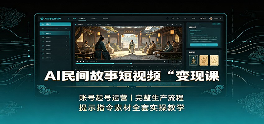 AI民间故事短视频变现课:账号起号运营,完整生产流程,提示指令素材全套实操教学-极客网创