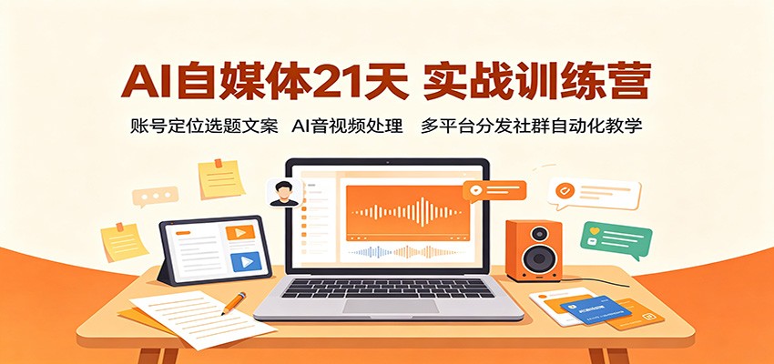 AI自媒体21天实战训练营：账号定位选题文案，AI音视频处理，多平台分发社群自动化教学-极客网创