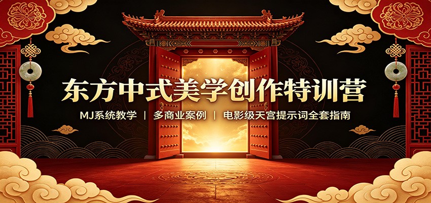 东方中式美学创作特训营:MJ系统教学,多商业案例,电影级天宫提示词全套指南-极客网创