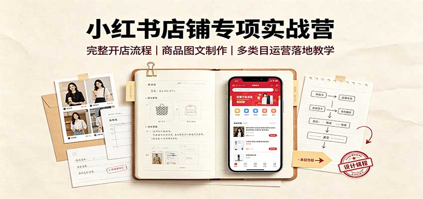 小红书店铺专项实战营:完整开店流程,商品图文制作,多类目运营落地教学-极客网创