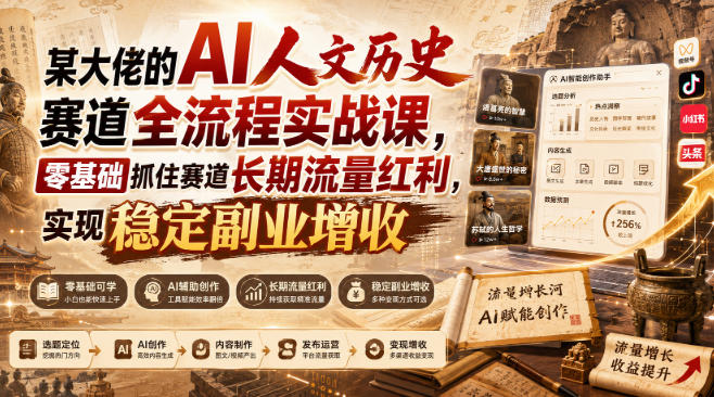 某大佬的AI人文历史赛道全流程实战课，零基础抓住赛道长期流量红利，实现稳定副业增收-极客网创