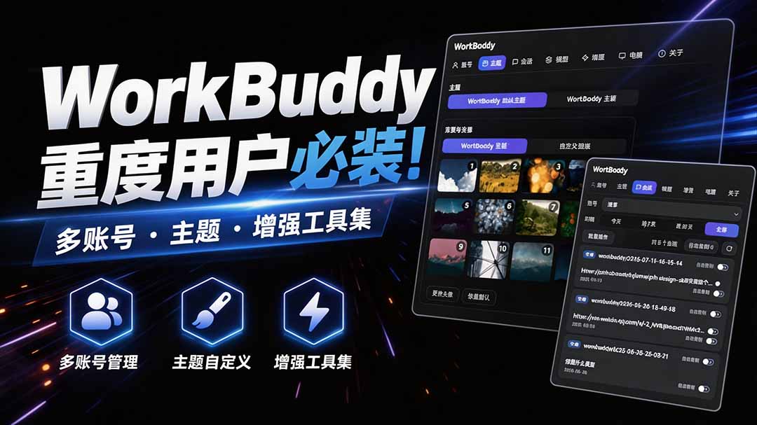 WorkBuddy重度用户必装!多账号·主题·增强工具集,零侵入、零重签名,WorkDaddy-极客网创
