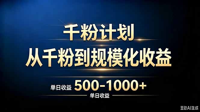 抖音千粉账号计划，从千粉到规模化收益 500-1000+单日收益-极客网创