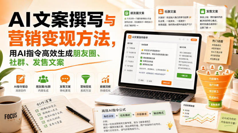 AI文案撰写与营销变现方法，用AI指令高效生成朋友圈、社群、发售文案-极客网创
