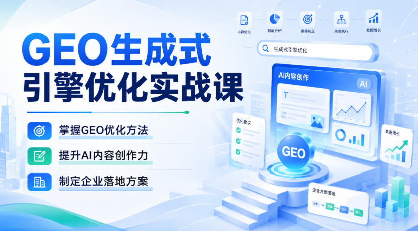 GEO生成式引擎优化实战课,掌握GEO优化方法,提升AI内容创作力,制定企业落地方案-极客网创