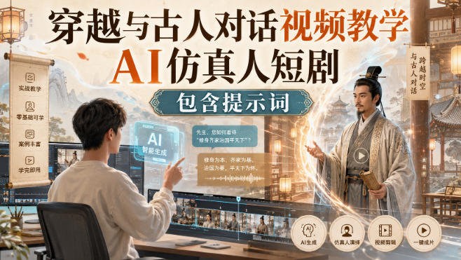 穿越与古人对话视频教学，AI仿真人短剧，包含提示词-极客网创