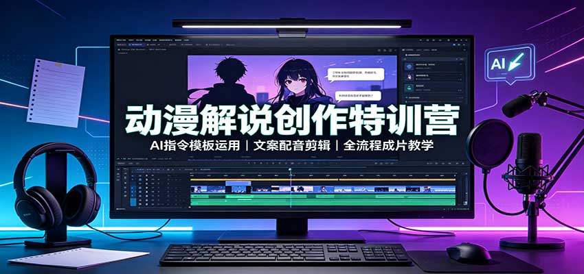动漫解说创作特训营：AI指令模板运用，文案配音剪辑，全流程成片教学-极客网创
