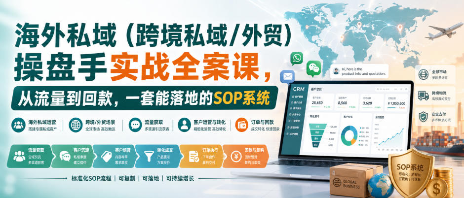 海外私域(跨境私域/外贸)操盘手实战全案课,从流量到回款,一套能落地的SOP系统-极客网创