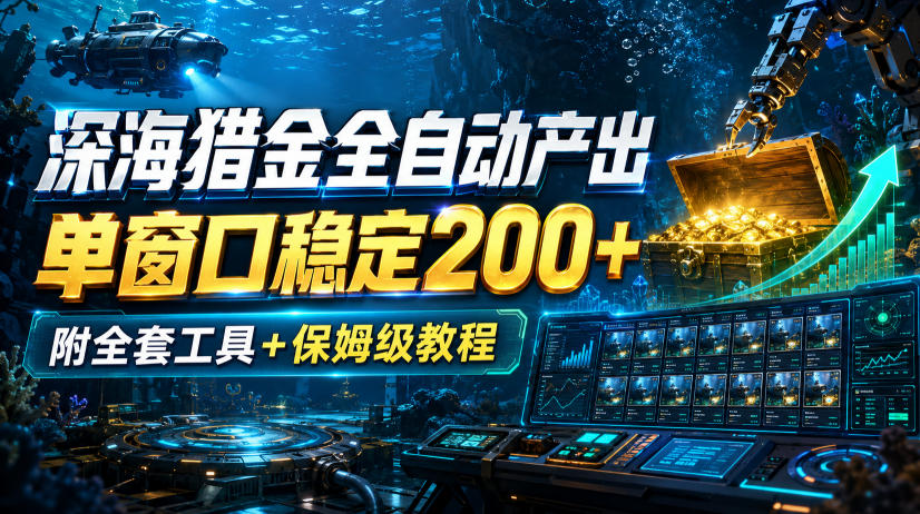 深海猎金全自动产出,单窗口稳定200+,附全套工具+保姆级教程【揭秘】-极客网创