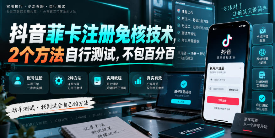 抖音菲卡注册免核技术，2个方法自行测试，不包百分百-极客网创