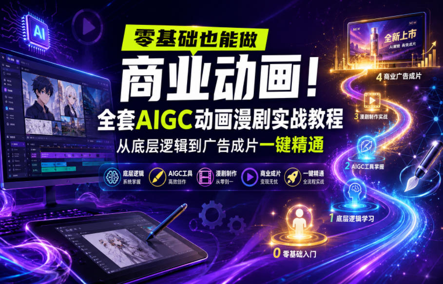 零基础也能做商业动画!全套AIGC动画漫剧实战教程,从底层逻辑到广告成片一键精通(更新0905)-极客网创