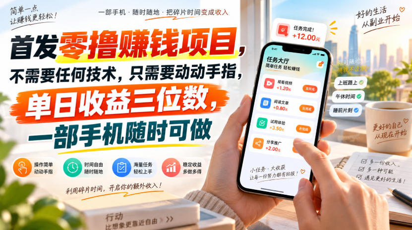 首发零撸賺钱项目，不需要任何技术，只需要动动手指，单日收益三位数，一部手机随时可做【揭秘】-极客网创