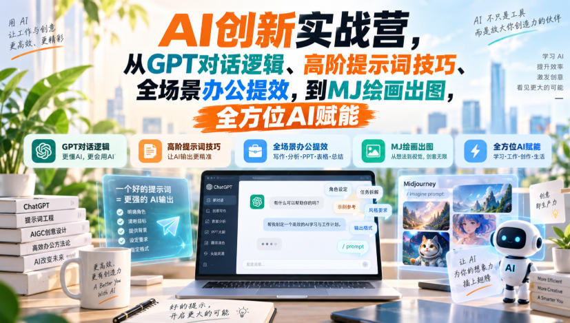AI创新实战营,从GPT对话逻辑、高阶提示词技巧、全场景办公提效,到MJ绘画出图,全方位AI赋能-极客网创