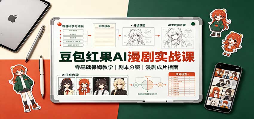 豆包红果AI漫剧实战课：零基础保姆教学，剧本分镜，漫剧成片指南-极客网创