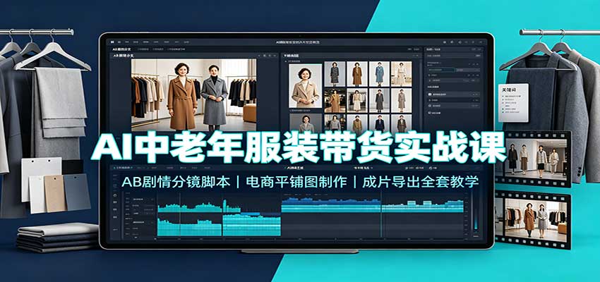 AI中老年服装带货实战课:AB剧情分镜脚本,电商平铺图制作,成片导出全套教学-极客网创