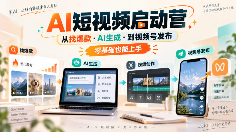 AI短视频启动营,从找爆款·AI生成·到视频号发布,零基础也能上手-极客网创