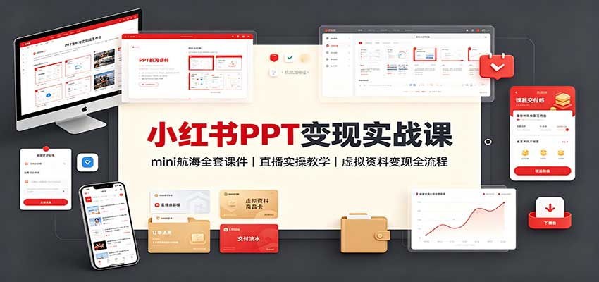 小红书PPT变现实战课:mini航海全套课件+直播实操教学,虚拟资料变现全流程-极客网创