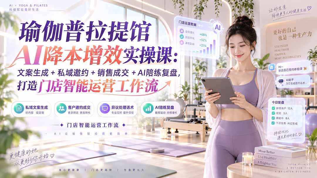 瑜伽普拉提馆AI降本增效实操课：文案生成+私域邀约+销售成交+AI陪练复盘，打造门店智能运营工作流-极客网创