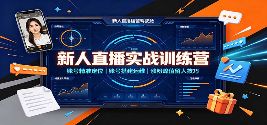 新人直播实战训练营：账号精准定位，账号搭建运维，涨粉峰值留人技巧-极客网创