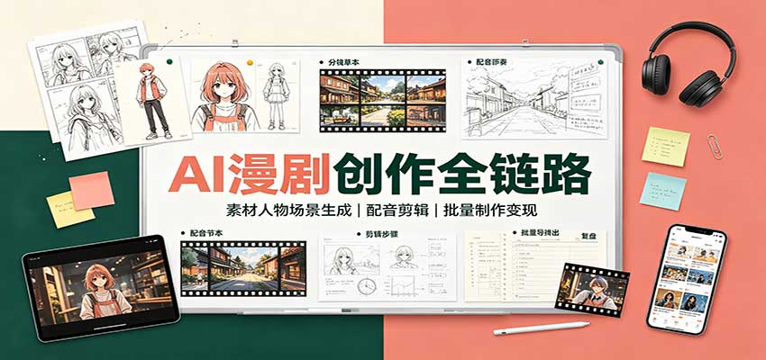 AI漫剧创作全链路：素材人物场景生成，配音剪辑，批量制作变现-极客网创