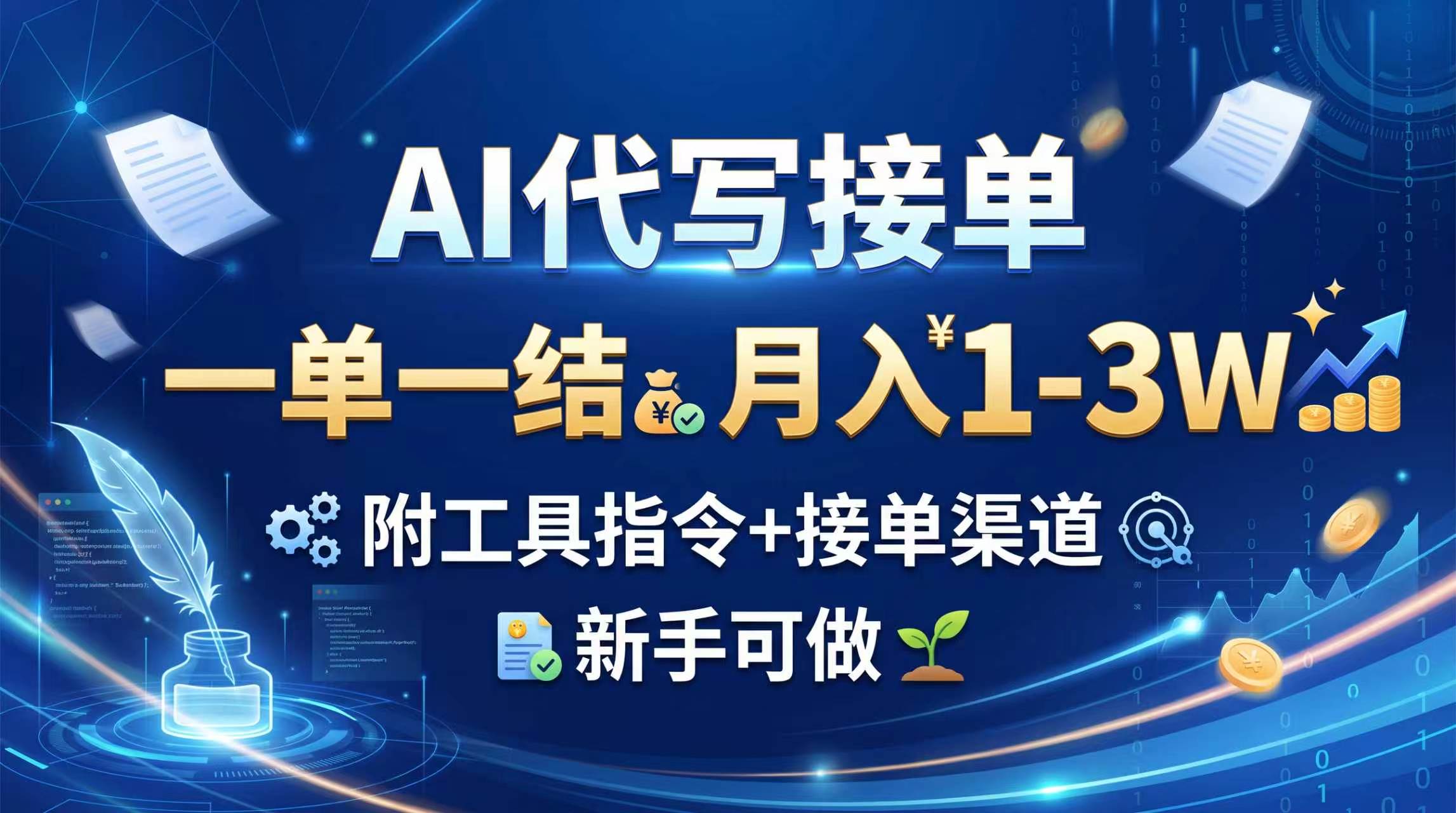 AI代写接单,一单一结,月入1-3W,附工具指令+接单渠道,新手可做-极客网创