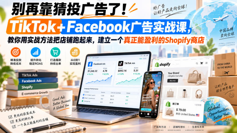 别再靠猜投广告了!TikTok+Facebook广告实战课,教你用实战方法把店铺跑起来,建立一个真正能盈利的Shopify商店【原创双语字幕】-极客网创